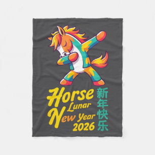 Funny Horse Lunar New Year 2026 Dabbing Design Fleece Blanket