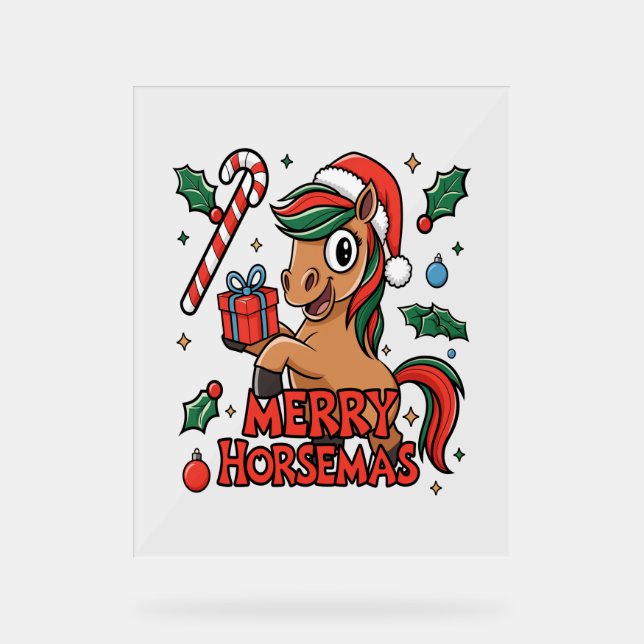 Funny Horse Merry Horsemas Acrylic Sign (Front)