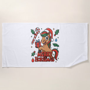 Funny Horse Merry Horsemas Beach Towel