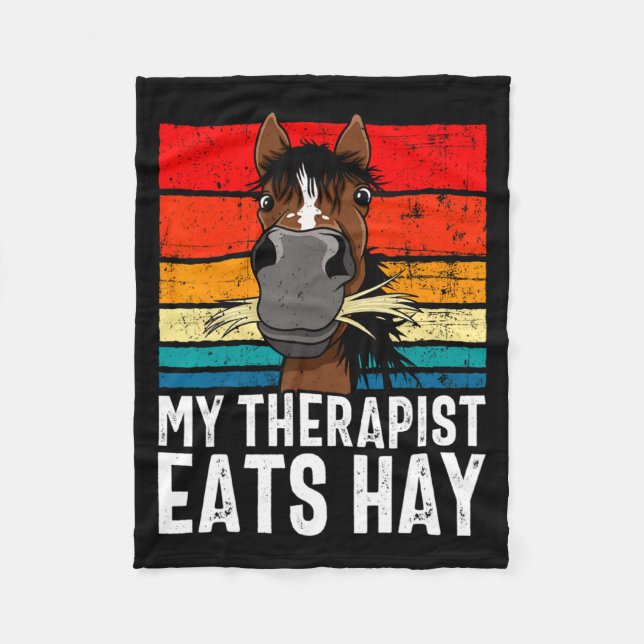 Funny Horse My Therast Eats Hay Tee Hor  Fleece Blanket (Front)