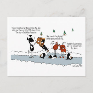 Funny Horse & Penguin Winter Cartoon Postcard