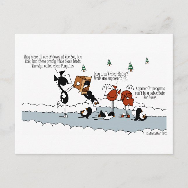 Funny Horse & Penguin Winter Cartoon Postcard (Front)