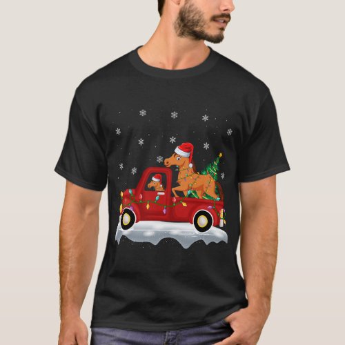 Funny Horse Ride Christmas Tree Red Truck Horse Ch T_Shirt