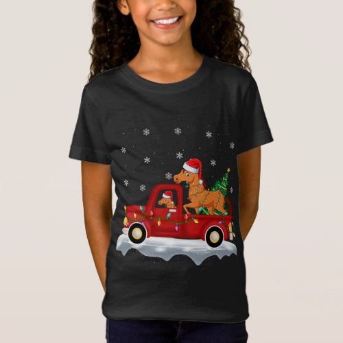 Funny Horse Ride Christmas Tree Red Truck Horse Ch T_Shirt