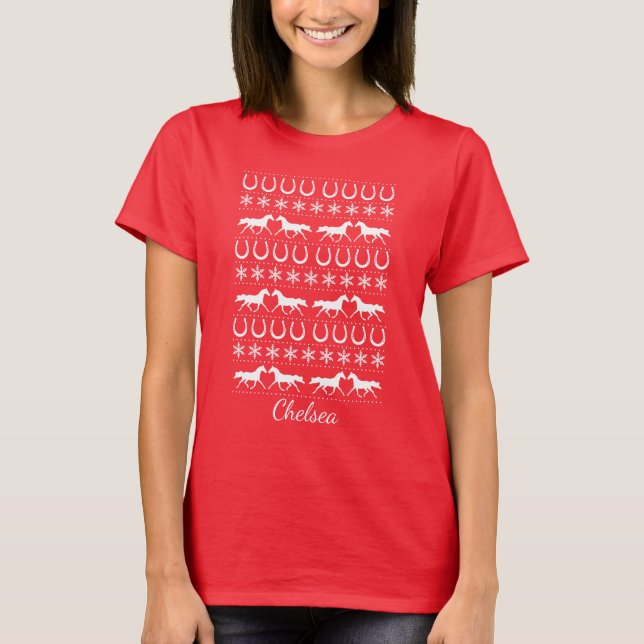 Funny Horse Rider and Jockey Christmas Holidays T-Shirt (Front)