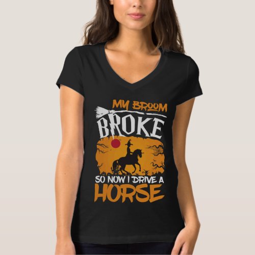 Funny Horse Riding Halloween Cowboy Cowgirl Witch T_Shirt