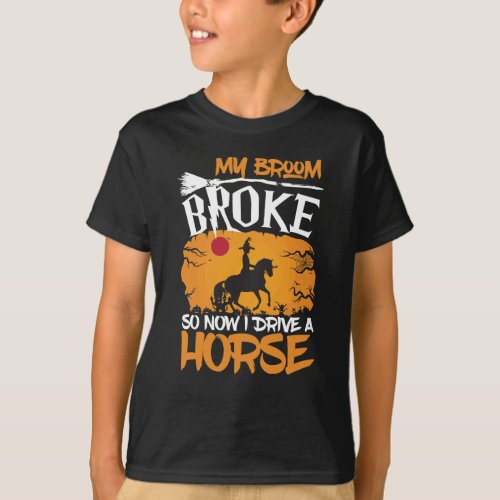 Funny Horse Riding Halloween Cowboy Cowgirl Witch T_Shirt