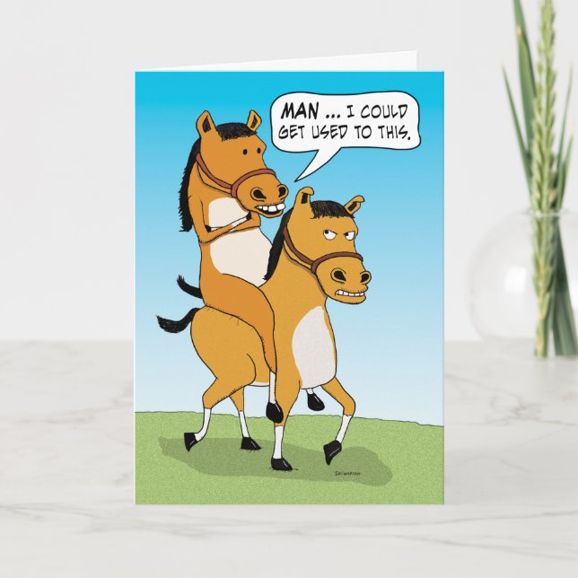 Funny Horse Riding Horse Birthday Card (Front)