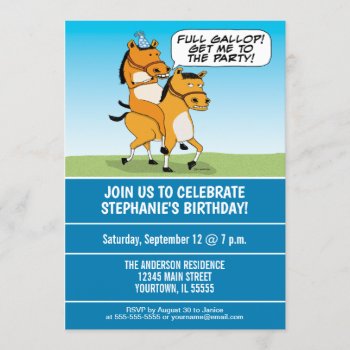 Funny Horse Riding Horse Birthday Party Invitation by chuckink at Zazzle