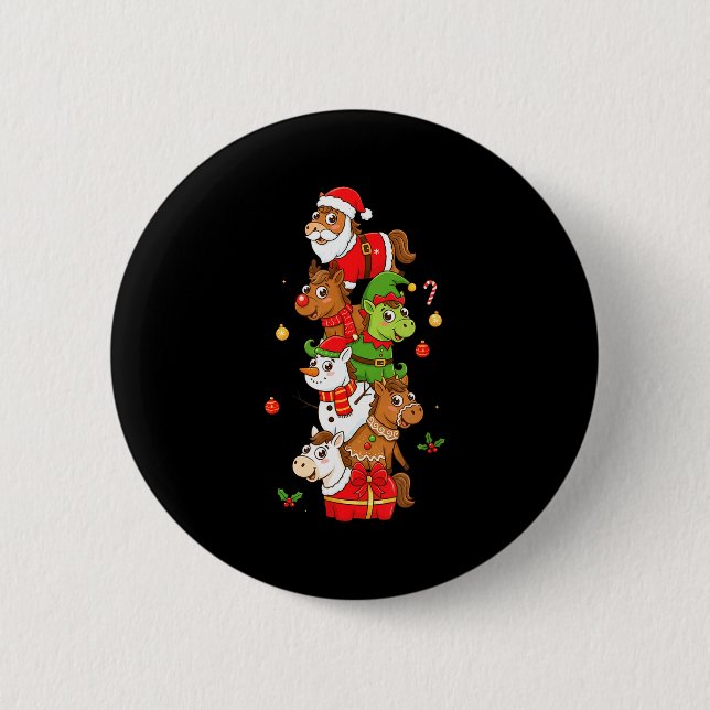 Funny Horse Santa Elf Snowman Christmas Womens Men Button (Front)