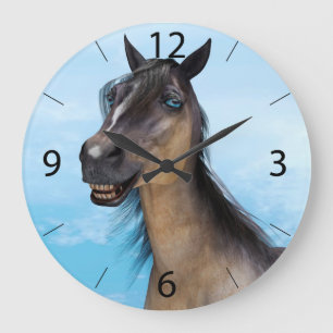 Funny Horse Smile Portrait Art Large Clock