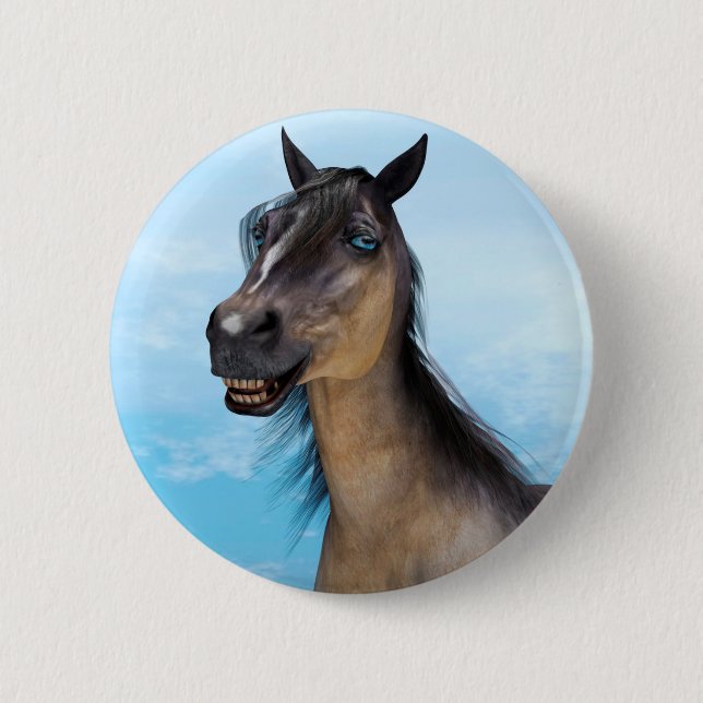 Funny Horse Smile Portrait Art Pinback Button (Front)