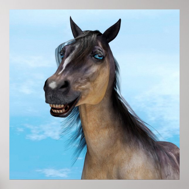 Funny Horse Smile Portrait Art Poster (Front)