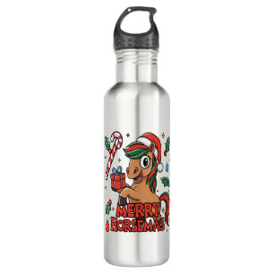 Funny Horse Sublimation, Merry Horsemas Stainless Steel Water Bottle
