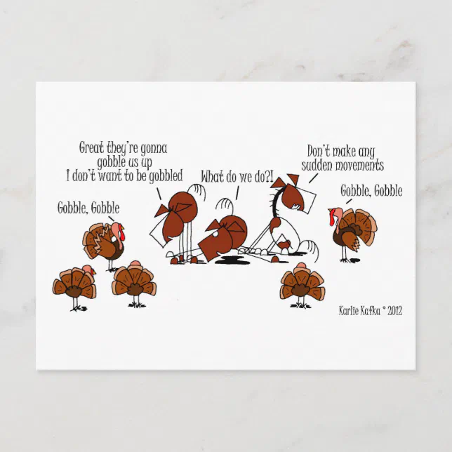 Funny Horse & Turkey Thanksgiving Cartoon Postcard | Zazzle
