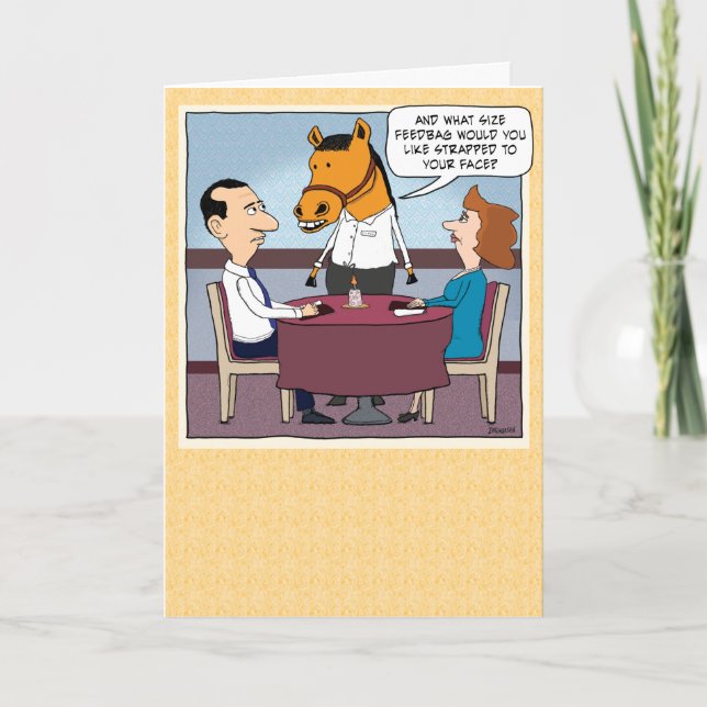 Funny Horse Waiter Birthday Card (Front)