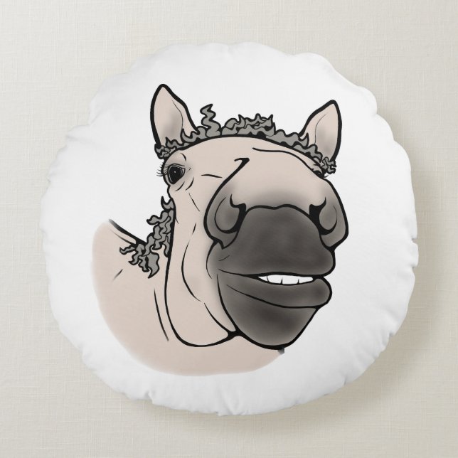 Funny Horse | Whimsical Equestrian Round Pillow (Front)