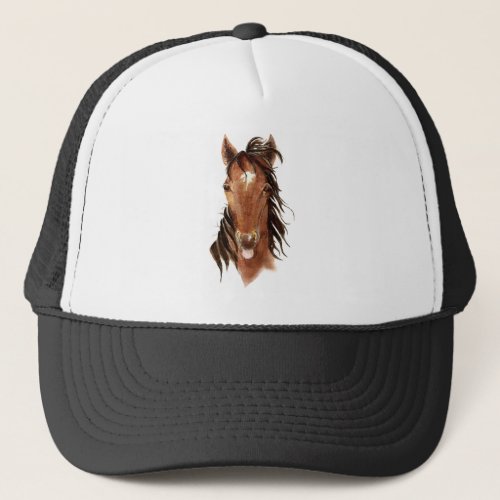 Funny Horse with attitudeWatercolor Animal Humor Trucker Hat