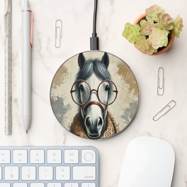 Funny Horse with Glasses Wireless Charger (Desk)