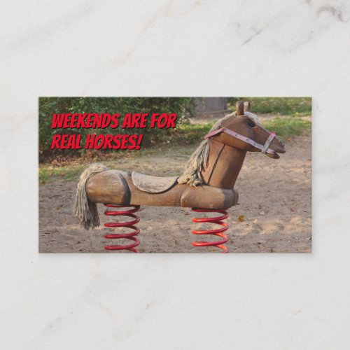 Funny horseback riding school rocking horse fun business card