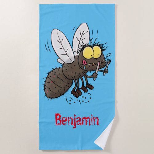 Funny horsefly insect cartoon beach towel