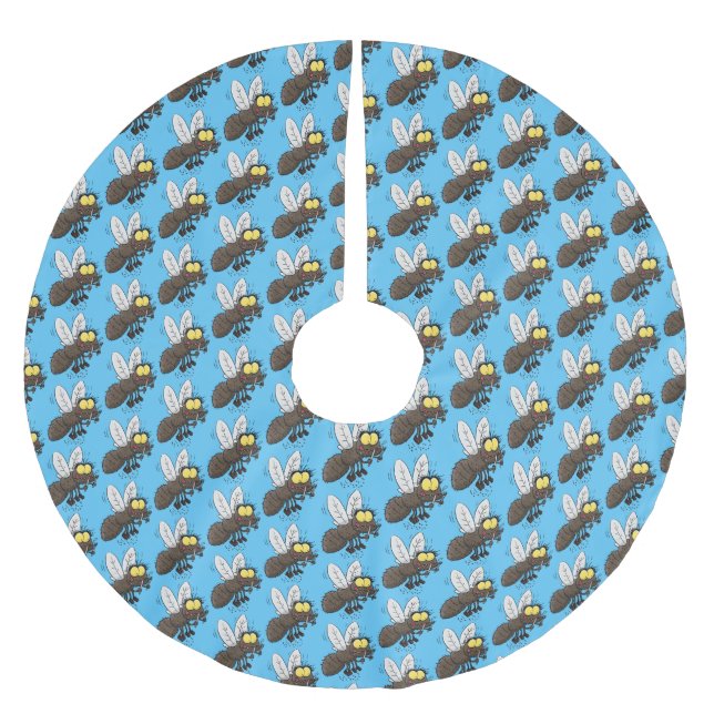 Funny horsefly insect cartoon brushed polyester tree skirt (Front)