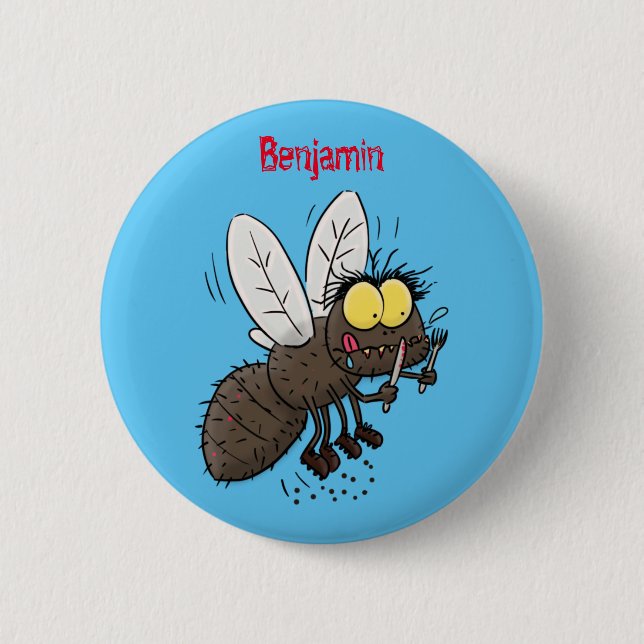 Funny horsefly insect cartoon button (Front)