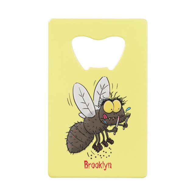 Funny horsefly insect cartoon credit card bottle opener (Front)