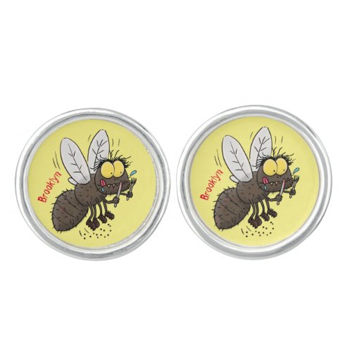 Funny horsefly insect cartoon cufflinks