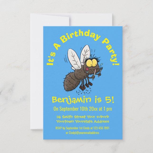 Funny horsefly insect cartoon invitation (Front)