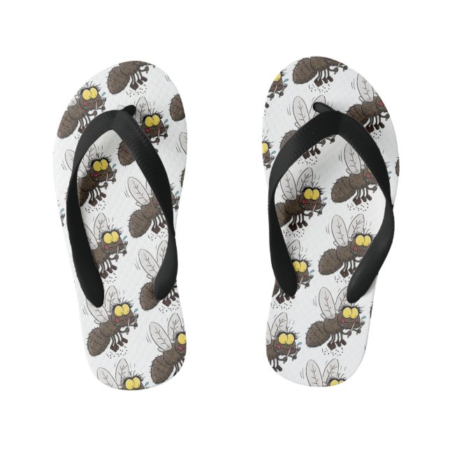 Funny horsefly insect cartoon kid's flip flops (Footbed)