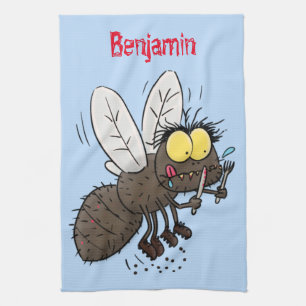Funny horsefly insect cartoon kitchen towel