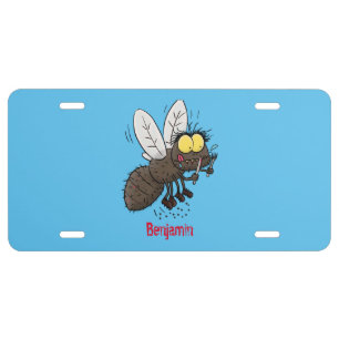 Funny horsefly insect cartoon license plate