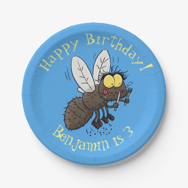 Funny horsefly insect cartoon paper plates (Front)