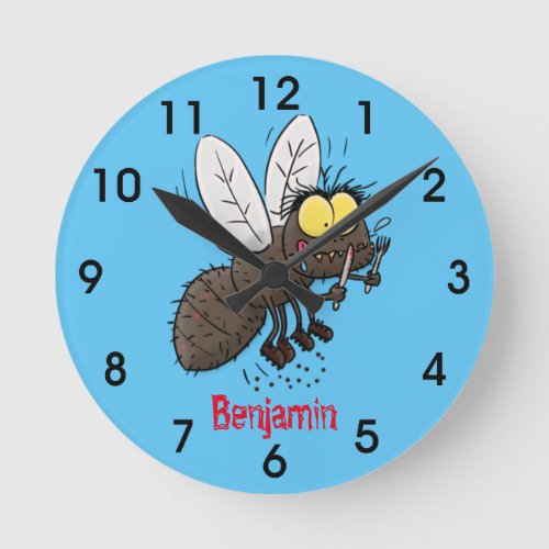 Funny horsefly insect cartoon round clock