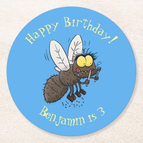 Funny horsefly insect cartoon round paper coaster