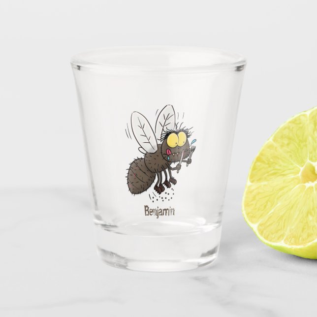 Funny horsefly insect cartoon shot glass (Front)