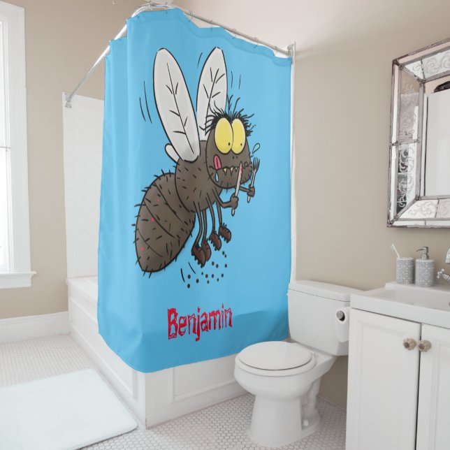 Funny horsefly insect cartoon shower curtain (In Situ)