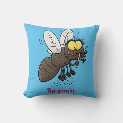 Funny horsefly insect cartoon throw pillow
