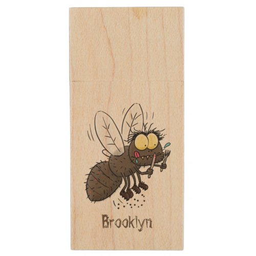 Funny horsefly insect cartoon wood flash drive