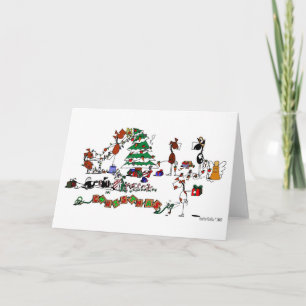 Funny Horses Decorating Pasture Cartoon Card