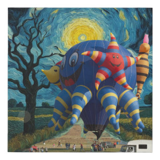 funny hot air balloon on country road faux canvas print
