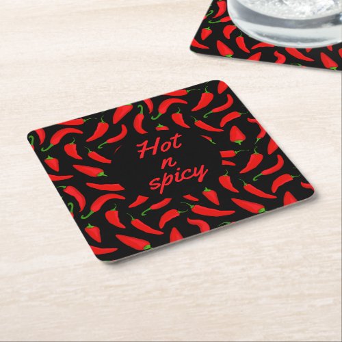 Funny Hot Chilli Pepper Patterned Square Paper Coaster