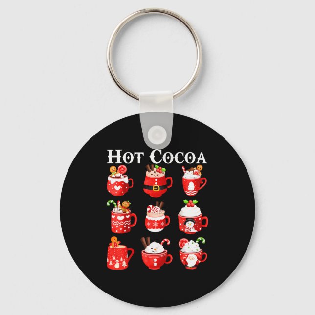 Funny Hot Cocoa Santa Elf C Merry Christmas Pajama Keychain (Front)