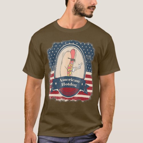 Funny Hot Dog American Flag Patriotic T_Shirt