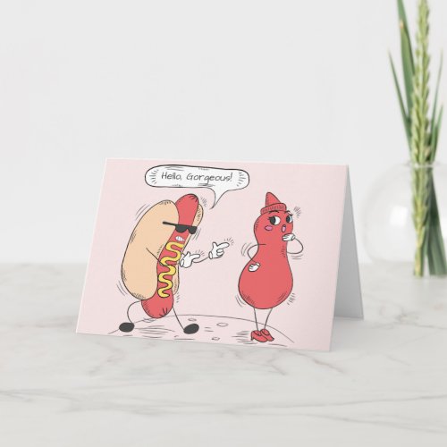 Funny Hot Dog and Ketchup Birthday Card