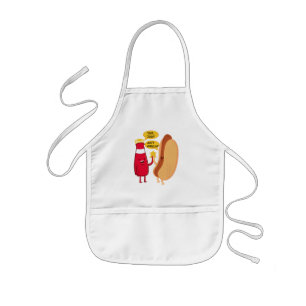 Funny Hot Dog and Ketsup Cartoon Kids' Apron