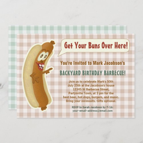 Funny Hot Dog Barbecue Birthday Party Buns Joke Invitation