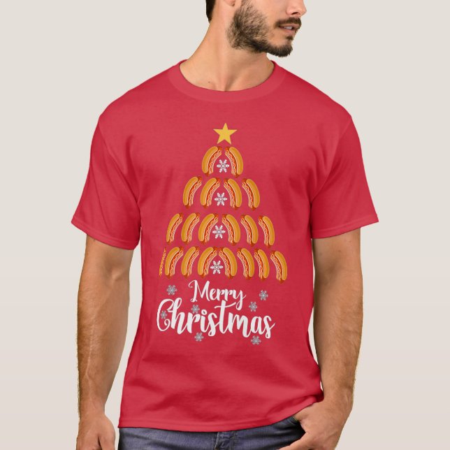 funny hot dog christmas tree for hot dogs lovers T-Shirt (Front)