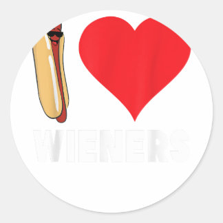 Funny Hot Dog Design - I Love Wieners Heart BBQ LG Classic Round Sticker